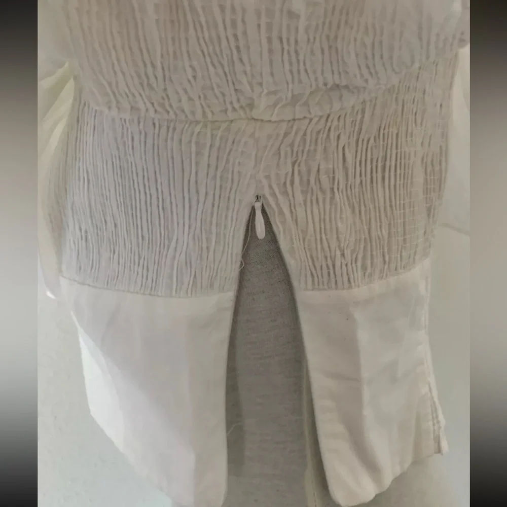 ZARA Womens Junior Girls Size L White Cropped Top Blouse Short Ruffle Sleeve - Picture 9 of 16